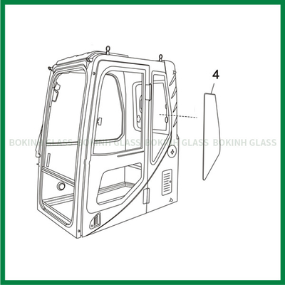 SUMITOMO CATERPILLAR Ekskavatör Kabini Cam Sol Kapı Arka Pozisyon NO.4 Ön Cam Değişimi