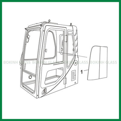 DOOSAN KOBELCO Özel Ön Cam Camı OEM Sol Eğimli Yan Konum NO.1